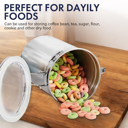 ENLOY 165oz Stainless Steel Airtight Canister for Kitchen with Clear Lid - size: Large