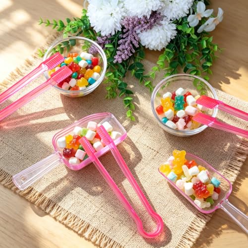 12 Pcs Plastic Ice Tongs and Scoops, Candy Scoops for Buffet, Pink - color: Pink