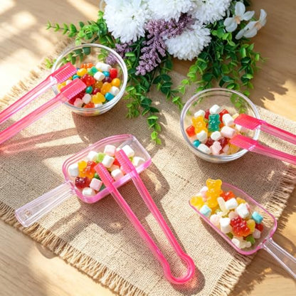 12 Pcs Plastic Ice Tongs and Scoops, Candy Scoops for Buffet, Pink - color: Pink