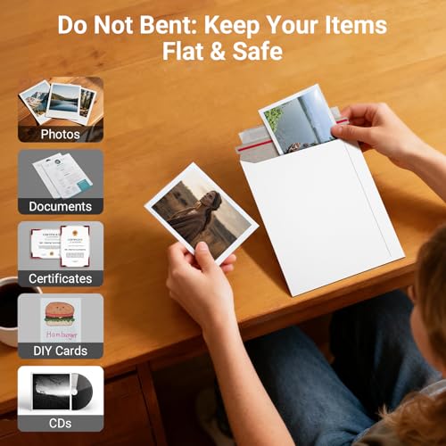 Mukawa 7 x 9 Inches Rigid Mailers, 100 Pack Self Seal Cardboard Mailing Envelopes. Shipping Photo, Document, Trading Card & CD Mailers for Small Business, Office & Collectors