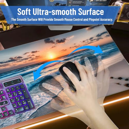 Large Gaming Mouse Pad 35.7"X15.7",Sea Waves Beach Mousepad Desk Mat - color: Sunset at Sea