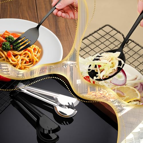 Serving Utensils Set, 24-Piece Large Stainless Steel Serving Spoons and Forks for BBQ, Buffets, Catering, Parties, Weddings, Restaurants - Black - color: Black