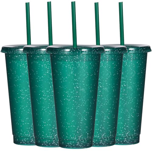 Suertestarry Tumbler with Straw and Lid,Water Bottle Iced Coffee Travel Mug Cup,Reusable Plastic Cups,Perfect for Parties,Birthdays,24oz-5 Pack (Dark Green, 5pack) - color: Dark Green, size: 5pack