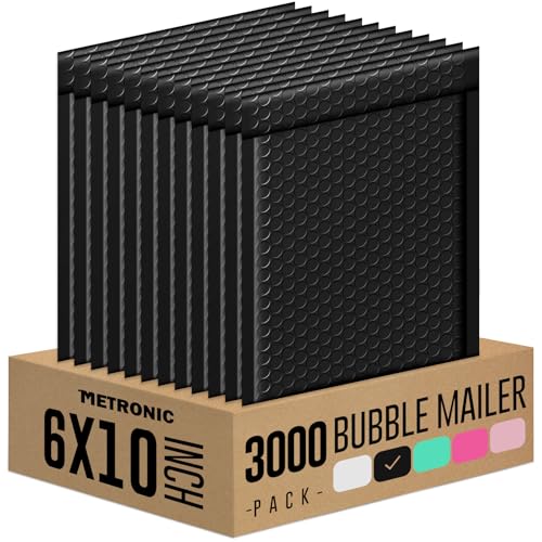 Metronic Bubble Mailers 6x10 Inch 3000 Pack Black Waterproof Bubble Mailer - color: Black, size: 6x10" 3000PC