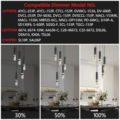 Modern Dimmable Led Pendant Lights Kitchen Island, Ideal for Living Room, Bedroom,Sink 30w LED Crystal Energy-Saving Hanging Lamp for Cozy Lighting (Black 5 Light) - size: 5-Light