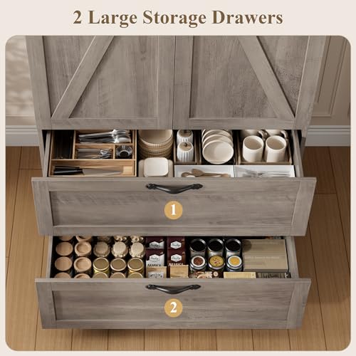 HOSTACK 70" Kitchen Pantry Storage Cabinet, Farmhouse Pantry Cabinet, Grey - color: Ash Grey