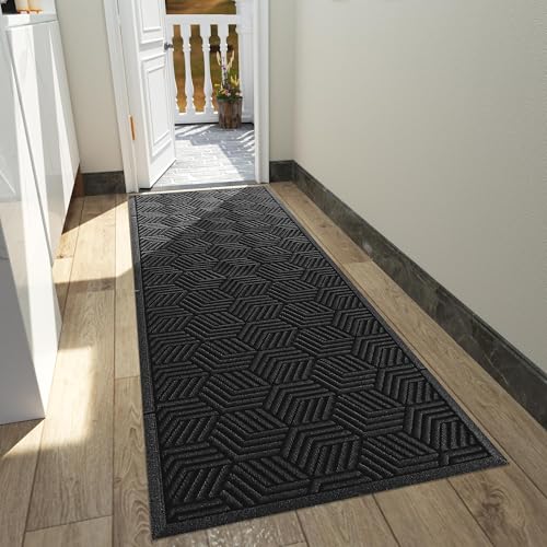Yimobra Outdoor Indoor Runner Mat 72x24, All-Season Waterproof Entrance Mat for Front Door with Drainage Holes, Heavy Duty Non-Slip Doormat for Garage Patio Entryway, Black - color: Black, size: 72x24 Inch