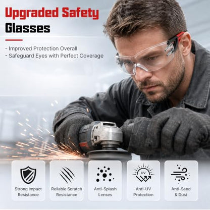 24 Pack Clear Safety Glasses Bulk for Men Women ANSI Z87.1 UV Protection - color: Red