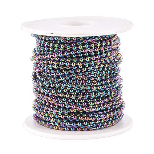 Craftdady 32.8 Feet Stainless Steel Ball Bead Chains 2.5mm Multi-Color Soldered Round Bead Links Chains with Spool for DIY Bracelet Necklace Jewelry Craft Making - color: Multicolor,10 Meters,2.5mm