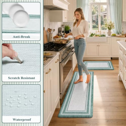 KIMODE Anti Fatigue Kitchen Mats, Green Farmhouse Kitchen Rugs Non Slip - color: Green, size: 17.3" x 47 "+ 17.3" x 29 "--0.47 inches