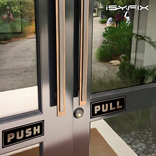 iSYFIX Push Pull Stickers Sign, 5x2 Inch, 2 Pack, Brushed Gold/Black - color: Brushed Gold / Black, size: Horizontal 2x5