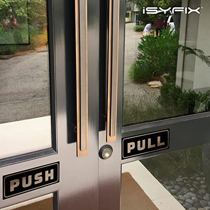 iSYFIX Push Pull Stickers Sign, 5x2 Inch, 2 Pack, Brushed Gold/Black - color: Brushed Gold / Black, size: Horizontal 2x5