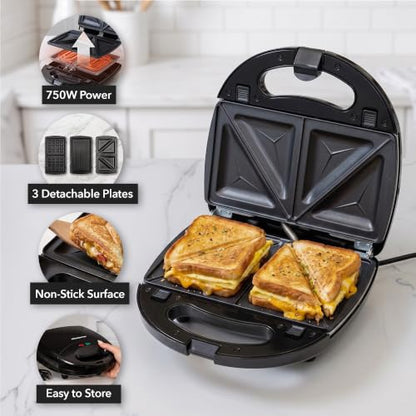 OVENTE Electric Sandwich, Panini and Waffle Maker Set, Black GPI202B - color: GPI202B