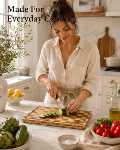 Butcher Block Cutting Board, 18" x 12" Checkered Cutting Board for Kitchen - color: Natural XL-18"x12"