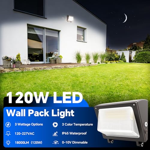 120W LED Wall Pack Light, 3CCT 18000LM, Dusk to Dawn Sensor, 2 Pack - size: 120W