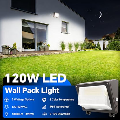 120W LED Wall Pack Light, 3CCT 18000LM, Dusk to Dawn Sensor, 2 Pack - size: 120W