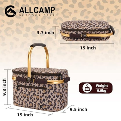 Picnic Basket, 22L Insulated Cooler Foldable, Thick, Leopard Print - color: Leopard Print, size: Medium