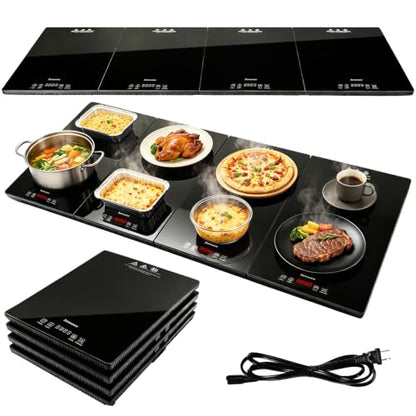 4-in-1 Electric Warming Tray with Independent Zone Control, 47.2"x15.7" Extra Large 4MM Tempered Glass Food Warmer, 9 Temp Settings 86-248°F & Timer, Modular Hot Plate for Buffet, Catering & Parties - size: 47.2"x15.7"