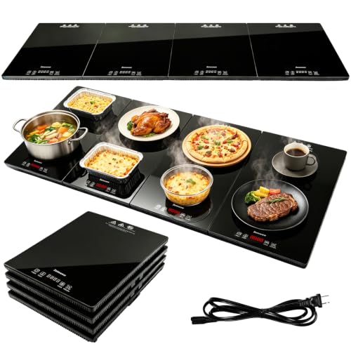 4-in-1 Electric Warming Tray with Independent Zone Control, 47.2"x15.7" Extra Large 4MM Tempered Glass Food Warmer, 9 Temp Settings 86-248°F & Timer, Modular Hot Plate for Buffet, Catering & Parties - size: 47.2"x15.7"