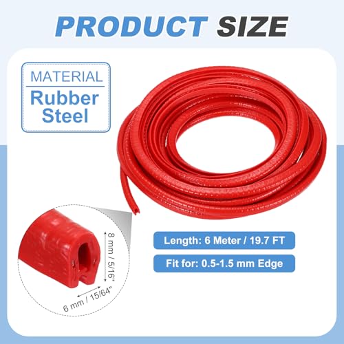 PATIKIL Rubber Edge Trim Guard, 19.7 ft x 5/16" x 15/64" U Channel Edge Protector Seal Strip with Metal Clips Fit for 0.5-1.5mm Edge for Car Door Sheet Metal Hatches Table Corners, Red - color: Red, size: 19.7 ft x 5/16 in x 15/64 in