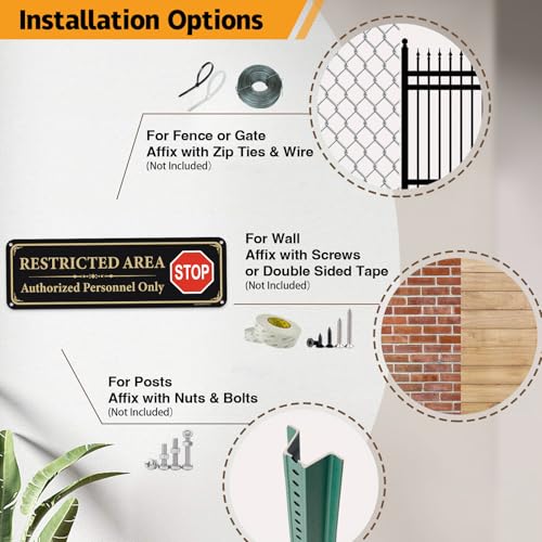 2 Pack Restricted Area Sign Authorized Personnel Only, Do Not Enter Sign, 10 x 3 Inches Self-Adhesive .40 Rust Free Aluminum, UV Protected, Weather Resistant, Waterproof, Durable Ink，Easy to Mount