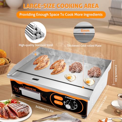 WICHEMI Electric Grill Commercial Griddle Flat Top Grill Teppanyaki Grill - color: Black+Orange