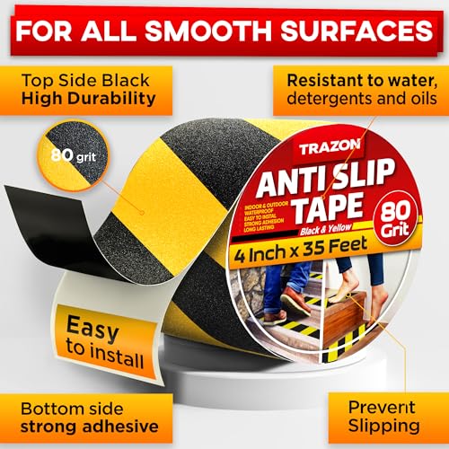 Grip Tape - Heavy Duty Anti Slip Tape for Stairs Outdoor/Indoor Waterproof 4Inch x 35Ft Safety Non Skid Roll for Stair Steps Ramp Traction Tread Staircases Grips Non Slip Strips Walk Black and Yellow - color: Black and Yellow, size: 4 Inch x 35 Feet