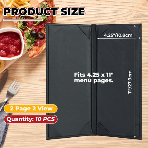 NATGAI 10 Pack 2 View Restaurant Menu Covers 4.25" x 11", PU Leather Menu - size: 2 View, 4.25"x11"