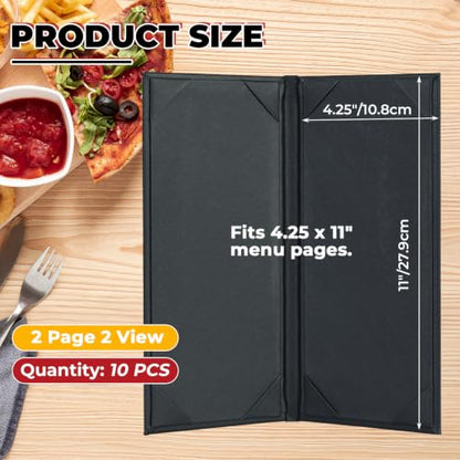 NATGAI 10 Pack 2 View Restaurant Menu Covers 4.25" x 11", PU Leather Menu - size: 2 View, 4.25"x11"