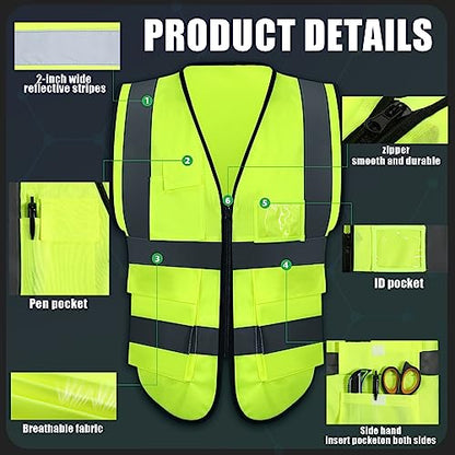 Leumoi 30 Pack Reflective Safety Vest with Pockets - color: Fluorescent Green, size: X-Large