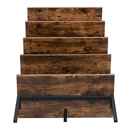 Karl home Rustic Brown 5 Tier Wall Mount Ladder Shelf, Metal Frame Bookcase - color: Rustic Brown