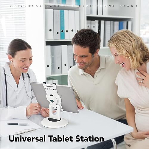 EHO iPad Stand, 360° Rotating Commercial Tablet Stand, Retail Kiosk, 6"-13"(Screen) Adapter Universal Tablet Clamp Holder for iPad, iPadAir, iPadMini, Microsoft Surface, Most Tablets - White - color: White