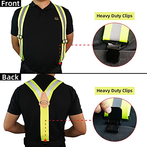 MELOTOUGH Reflective Safety Suspenders|Work Suspenders with Hi Viz Reflective Strip Hold Up Tool Belt Suspenders - color: Reflective Green, size: Y BACK