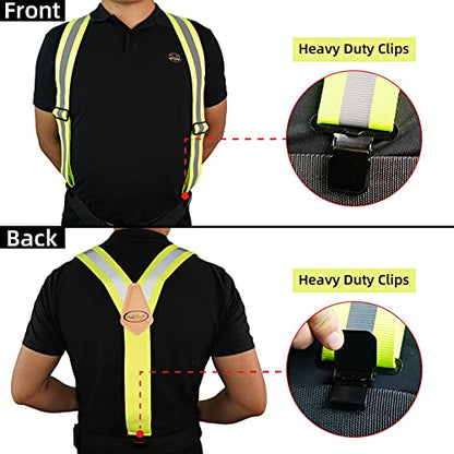 MELOTOUGH Reflective Safety Suspenders|Work Suspenders with Hi Viz Reflective Strip Hold Up Tool Belt Suspenders - color: Reflective Green, size: Y BACK