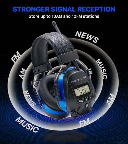 Digital AM/FM Radio Hearing Protection Earmuffs, 25 dB NRR - color: Am Fm Radio + Blue