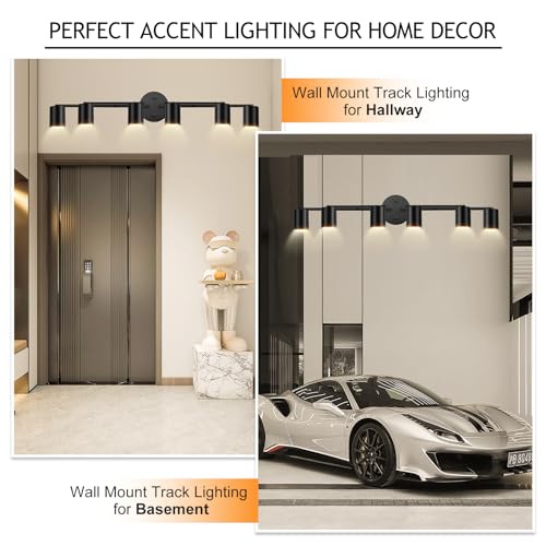 BoostArea 6 Light Track Lighting Kit, Black 6 Way Ceiling Spot Lighting, Center Swivel Track Light Heads, Flexibly Rotatable Light Head for Kitchen, Living Room, Bedroom, GU10 Bulb Not Included - color: Rotatable-6 Light-black