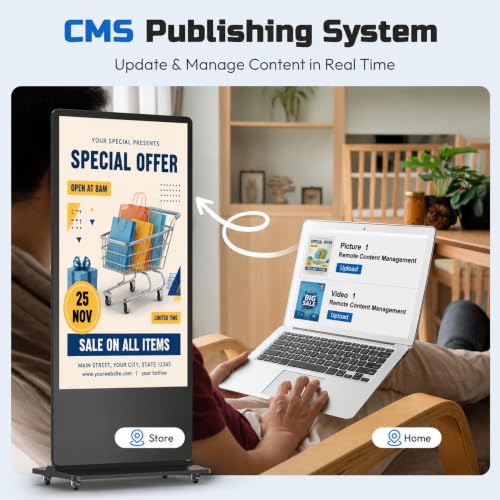 43 Inch Digital Signage Kiosk, 4K Touchscreen Floor Standing Advertising Display with IPS LCD Screen, Android OS and Auto Media Player - size: 43''_touchscreen
