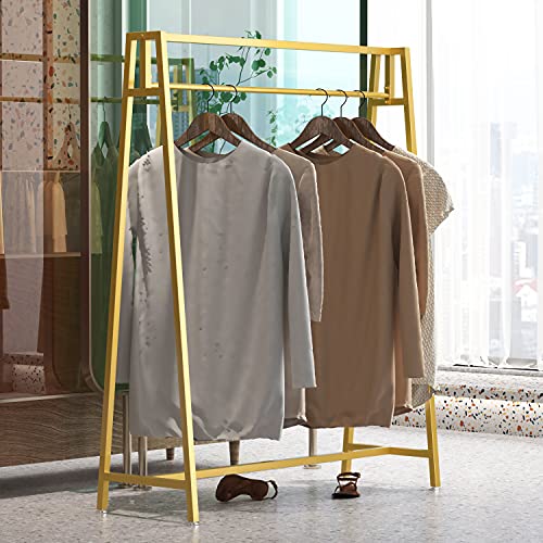 HOMEKAYT Gold Clothing Racks for Hanging Clothes,Modern Metal Heavy Duty Garment Rack,Portable Retail Display Rack Iron Clothing Racks 47''L-Gold - color: Gold