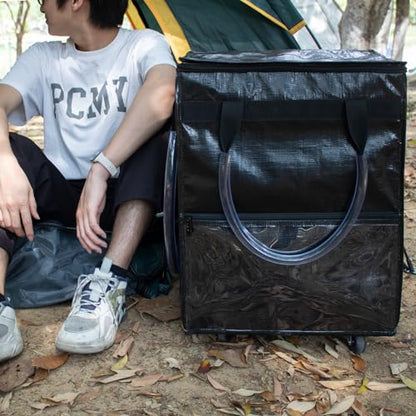 Medium Black Reusable Grocery Bag on Wheels, Folding Rolling Tote - color: Black, size: Medium