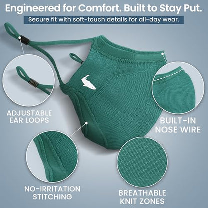 INHERENT Reusable Face Mask, Anti-Odor, Adjustable, Comfortable - style: Green - Medium