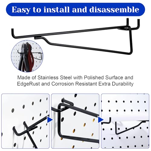 12 Pcs 8" Pegboard Shelf Hooks, 1/4" Peg Board Organizer Accessory Fits 1/4 Black Pegboard Organizer Accessories for Workbench, Garage, Craft Room, Retail Shop