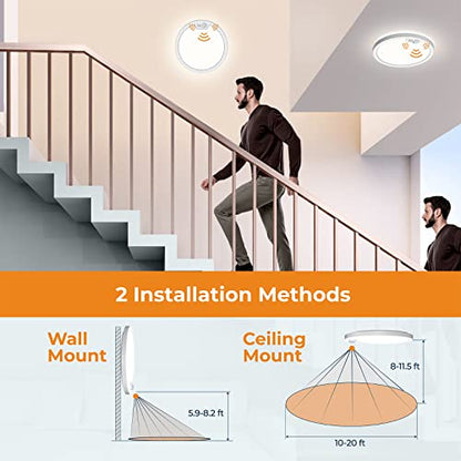 BLNAN Motion Sensor Ceiling Light Wired, 12 Inch 3000K 4000K 5000K Selectable LED Flush Mount Light Fixture, Motion Activated Light with Timer for Hallway Stair Walk-in Closet, Non-Dimmable - size: 12inch-1pack White