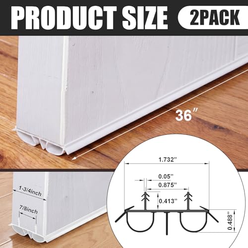 Pushglossy 2 Pcs Double Bubble Kerf 36" Door Bottom Seal, White - color: White, size: Double Bubble Kerf
