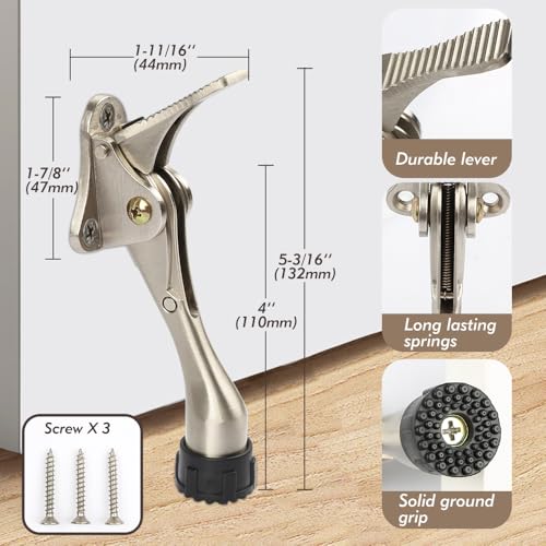 Kickdown Door Stopper 4Inches - One Packs One Touch Adjustable Height Door Stop for The Bottom of Door The Bottom of Door Aluminum Alloy Metal Door Stopper with Rubber Tip White - color: 4inch White, size: 4inch 1pack
