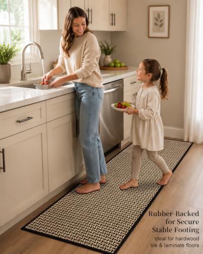 eqivei Kitchen Runner Rug, 24" x 59", Non-Slip Washable Kitchen Floor Mat - color: Black Gold