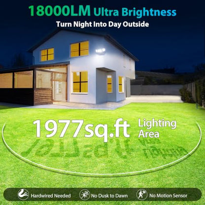 iMaihom 180W LED Security Light, 18000LM Flood Light Outdoor, Wired, Switch Controlled, IP65 Waterproof Exterior Floodlight, 6500K Daylight White, 3 Adjustable Heads for Garage, Yard, Entryway (White) - color: White