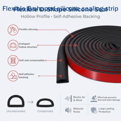 26FT Weather Stripping Door Seal EPDM Foam Rubber SealStrip D-Shape