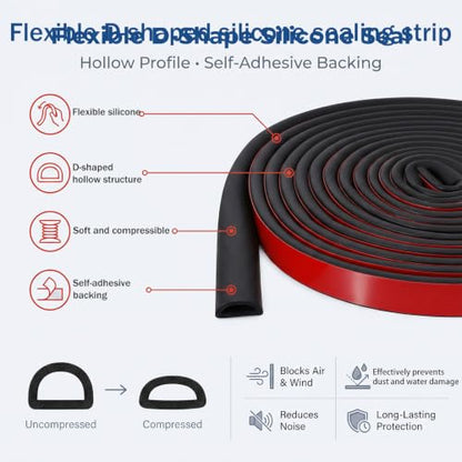 26FT Weather Stripping Door Seal EPDM Foam Rubber SealStrip D-Shape