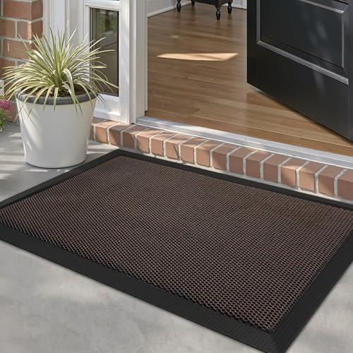LUMI Outdoor Door Mat Traps & Hides Dirt 23.5x35.5, Outside Entrance, Brown - color: Brown, size: 1'11" x 2'11" (23.5"x35.5")