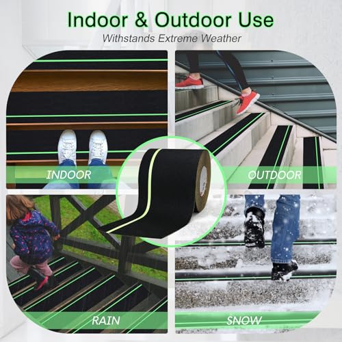 S&X Anti Slip Tape 6in x 60ft Glow-in-the-Dark Grip Tape for Stairs & Ramps - color: Black/Glow-in-the-Dark, size: 6" X 60'